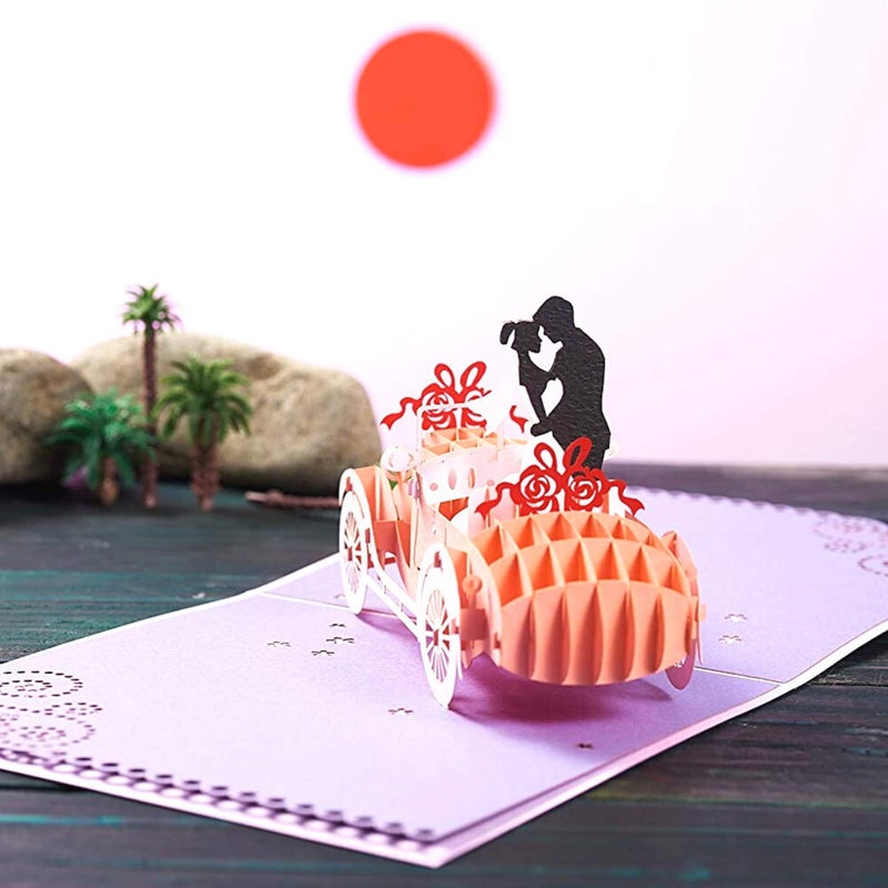 CUTE POPUP Wedding Car Pop Up Card, 3D Bride and Groom Driving Away, Handmade Anniversary Wedding Greeting Card for Couple Husband Wife, 6x8 inch, Premium Italy Paper - Image 2